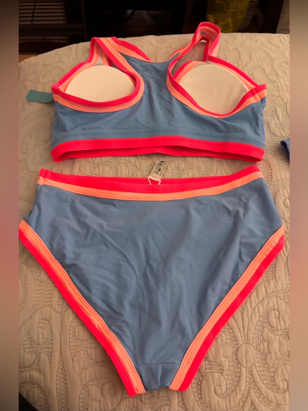 NWT PopVil 3 piece swim suit in blue, pink and orange size Medium. - Picture 6 of 7